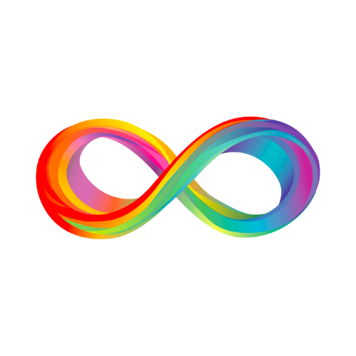 Rainbow infinity symbol neurodivergent symbol to show a facebook support group for late diagnosed adults